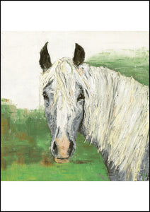 Inquisitive - Grey Horse Portrait Print & Original Equestrian Oil Painting for Sale